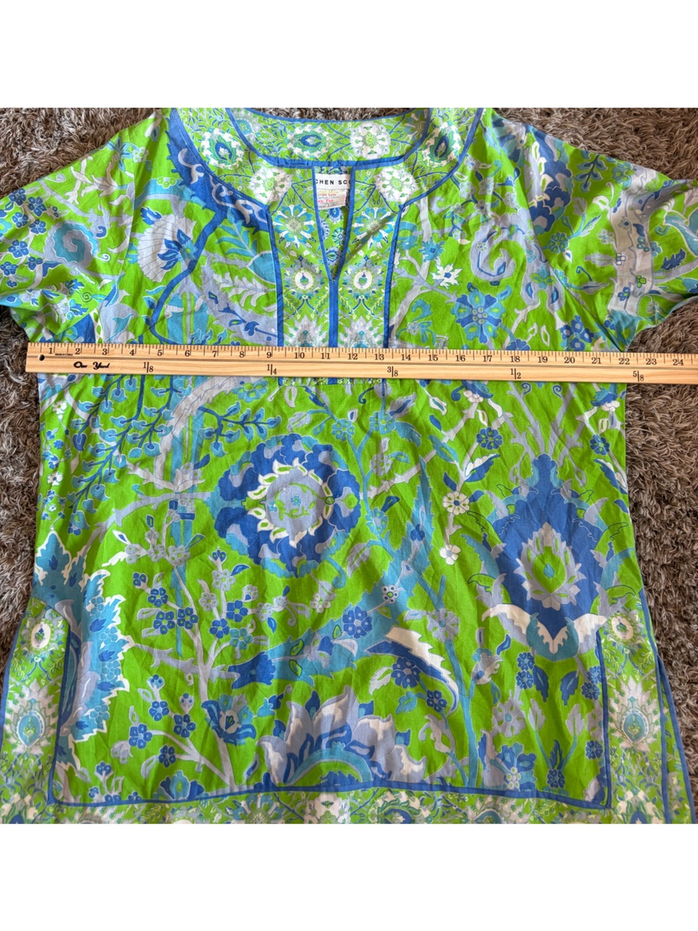 Gretchen Scott Designs Lime Green and Blue Floral Tunic